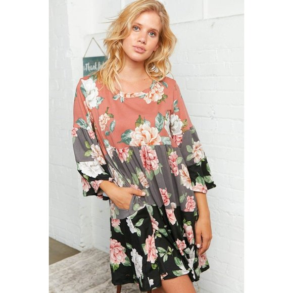 Haptics Dresses & Skirts - Floral Tiered Bell Sleeve Midi Dress